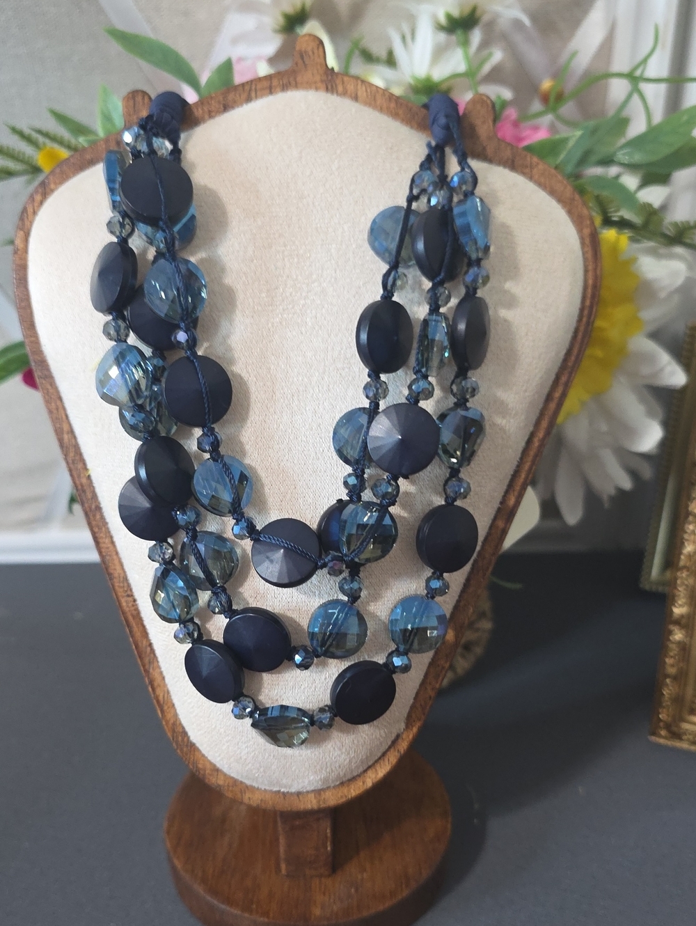 Multi-Strand Navy Blue Beaded Statement Necklace